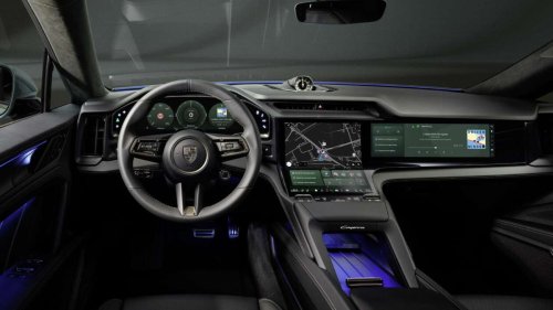 Porsche Cayenne Electric – radical all-screen interior with curved Flow Display, physical air-con controls