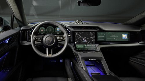 Porsche Cayenne Electric – radical all-screen interior with curved Flow Display, physical air-con controls