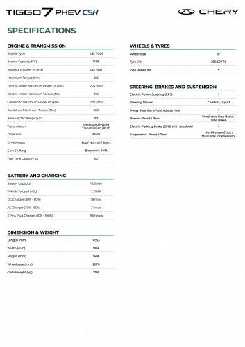 Chery Tiggo 7 PHEV launched in Malaysia – 1.5T petrol hybrid, 90 km EV range, 1,200 km combined; RM130k