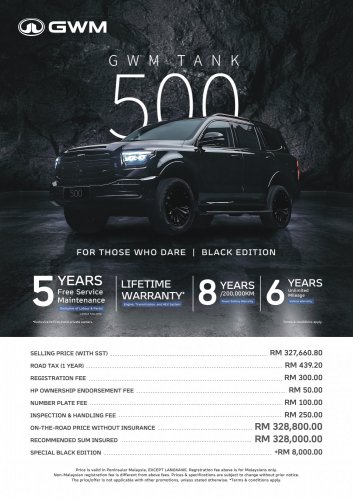 GWM Tank 500 HEV Black Edition in Malaysia – flagship SUV gets a full black exterior, RM336,800