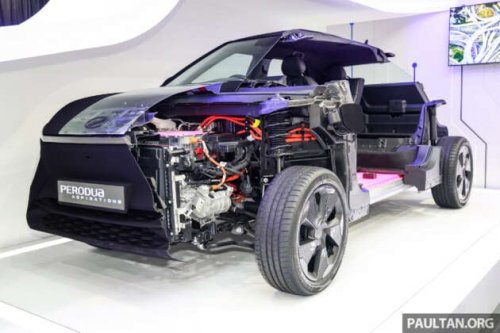 Perodua QV-E EV up close – 52.5 kWh LFP CATL battery, rear torsion beam, range around 385 km?