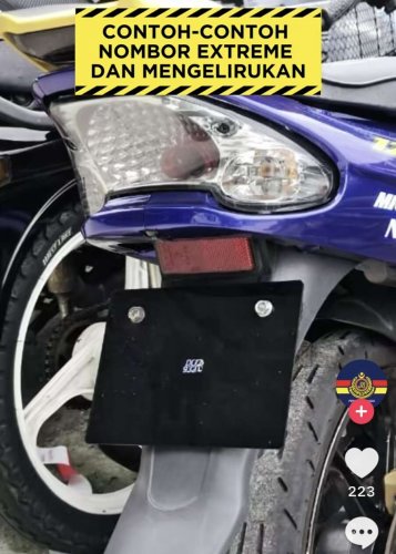 ‘Germ’-sized number plates becoming a trend among young motorcyclists, can be fined up to RM10k – JPJ