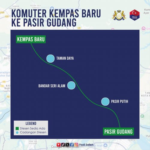 Taman Daya, Bandar Seri Alam, Pasir Putih stations proposed for Kempas-Pasir Gudang passenger line