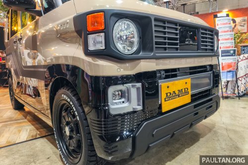 Mitsubishi Delica Mini x Dali with DAMD at Tokyo Auto Salon – classic Pajero face, retro-patterned upholstery